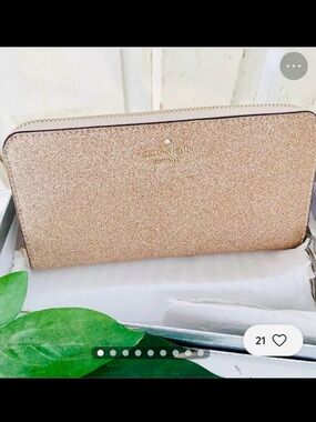 Kate Spade New York Rose Gold Shimmy Glitter Large Continental Wallet NWOT